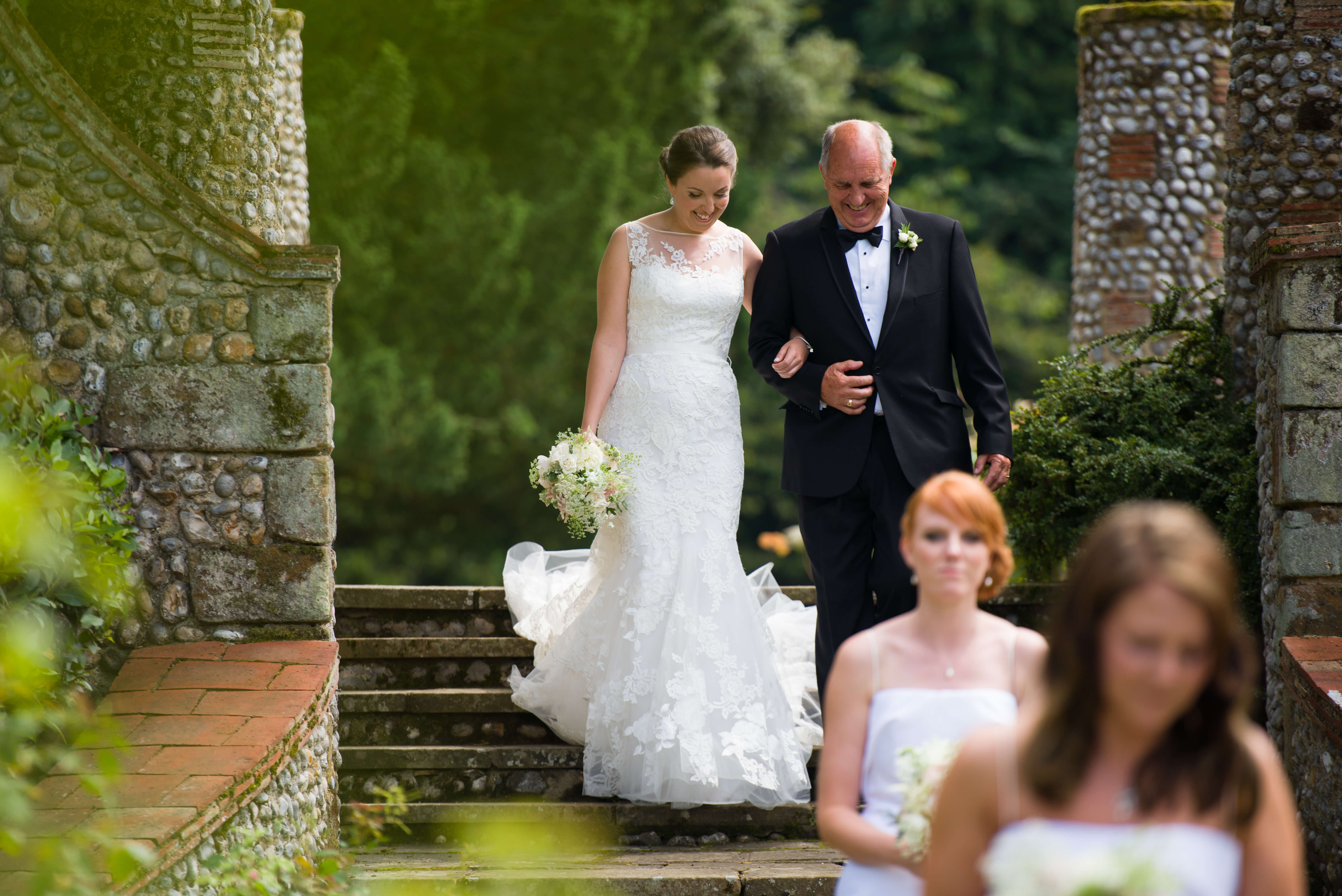 arrival of the bride at voewood wedding in norfolk